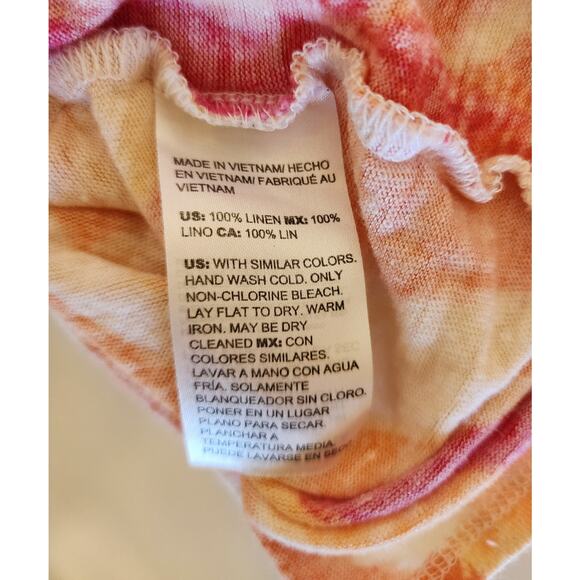 CHICOS 100% Linen Orange Pink White V-Neck Top Size Large - Picture 5 of 6